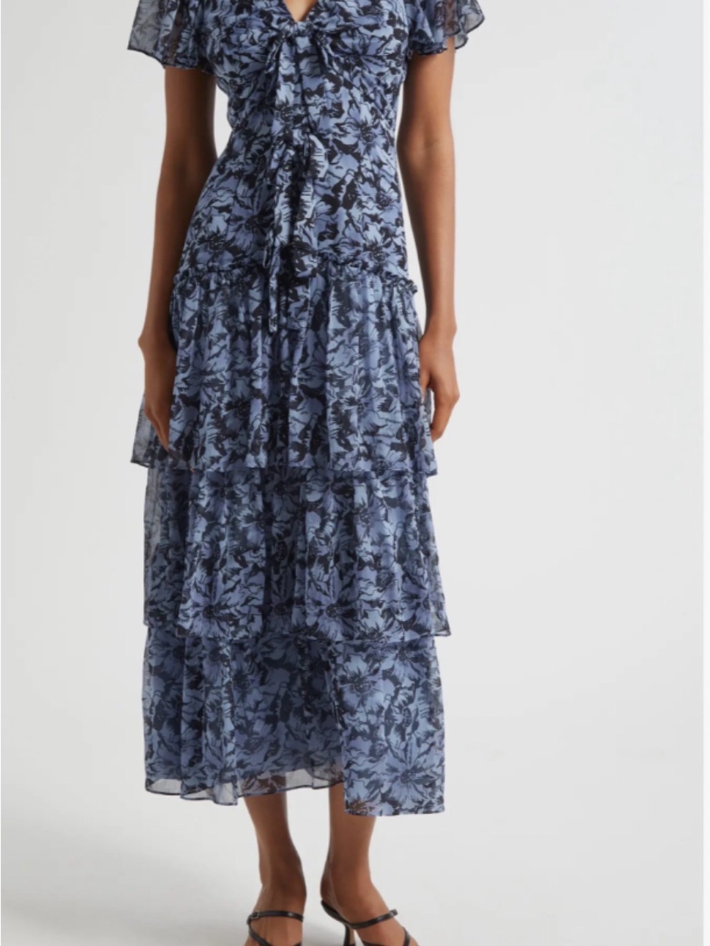 cinq a sept Blue Floral Tiered Maxi Skirt